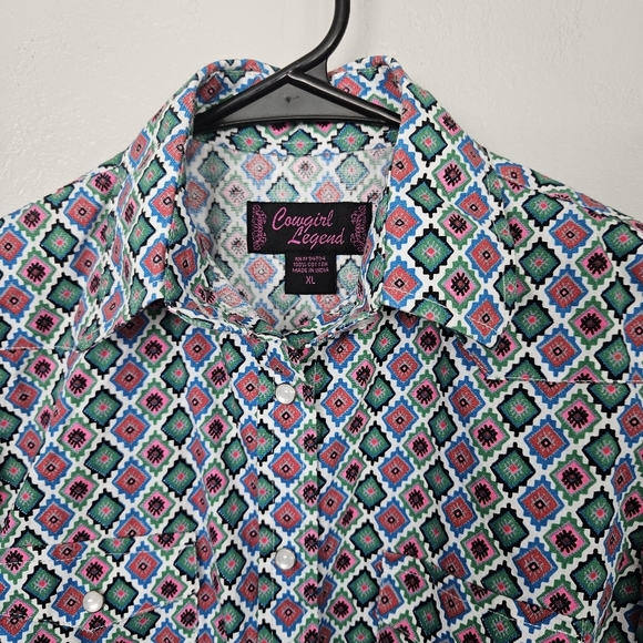 Cowgirl Legend Girls XL Green Blue Red Pink Casual Button Down Shirt Western Top - Picture 3 of 6